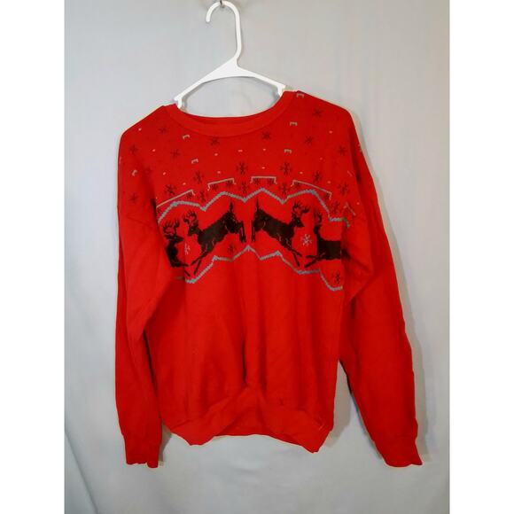 Tultex; Red winter Christmas sweatshirt with deer / Carbo - Picture 3 of 7